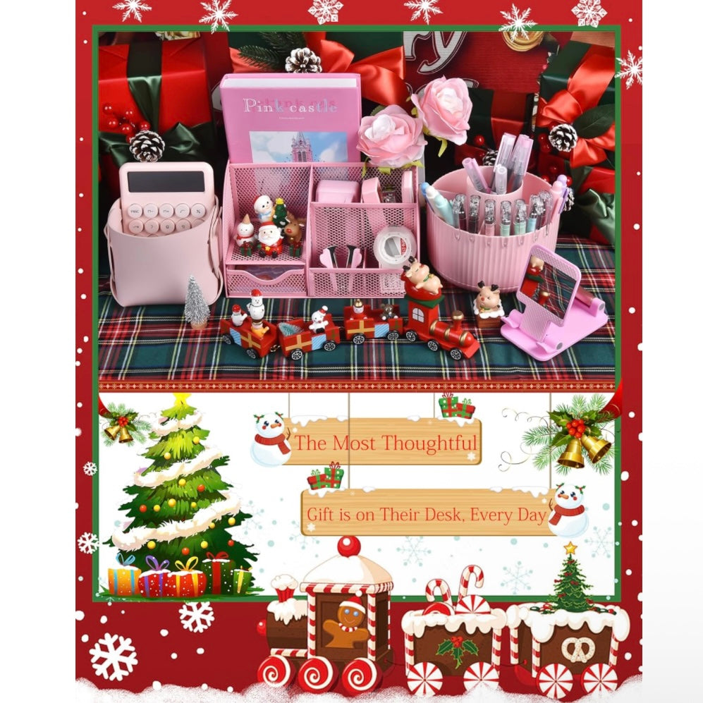 Pink Desk Organizers and Accessories With Mesh Desk Organizer and 360°Rotating Pen Holder