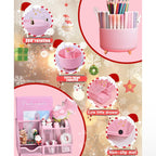 Pink Desk Organizers and Accessories With Mesh Desk Organizer and 360°Rotating Pen Holder