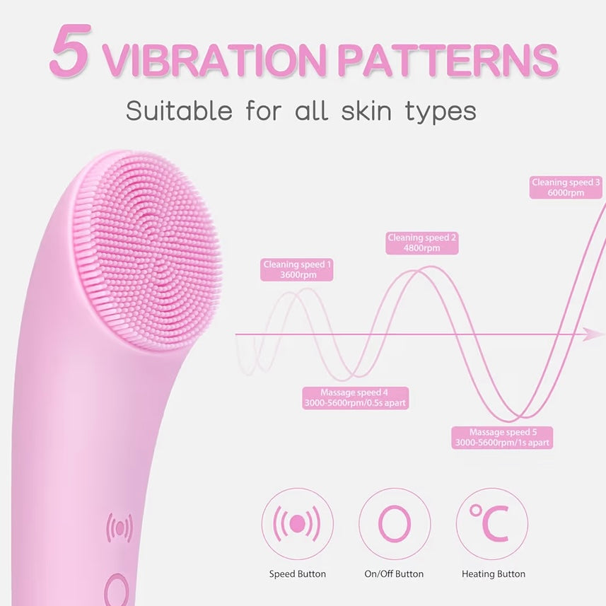 Rechargeable Silicone Face Scrubber with Heat Massage End