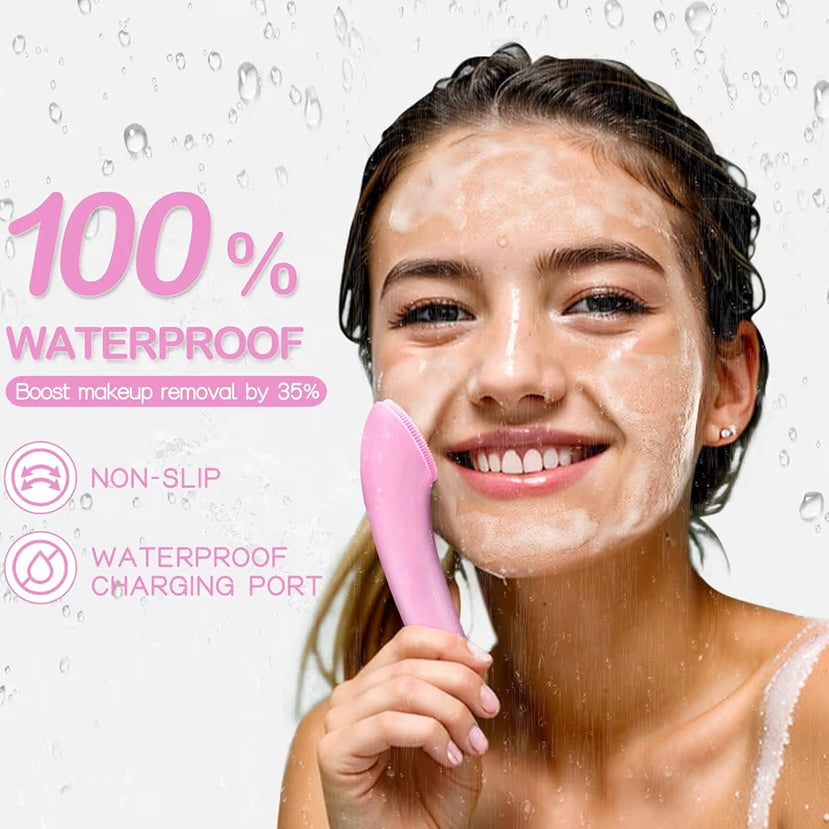 Rechargeable Silicone Face Scrubber with Heat Massage End