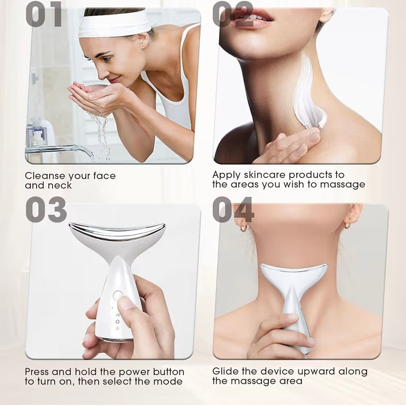 Face & Neck Massager with LED Light Therapy