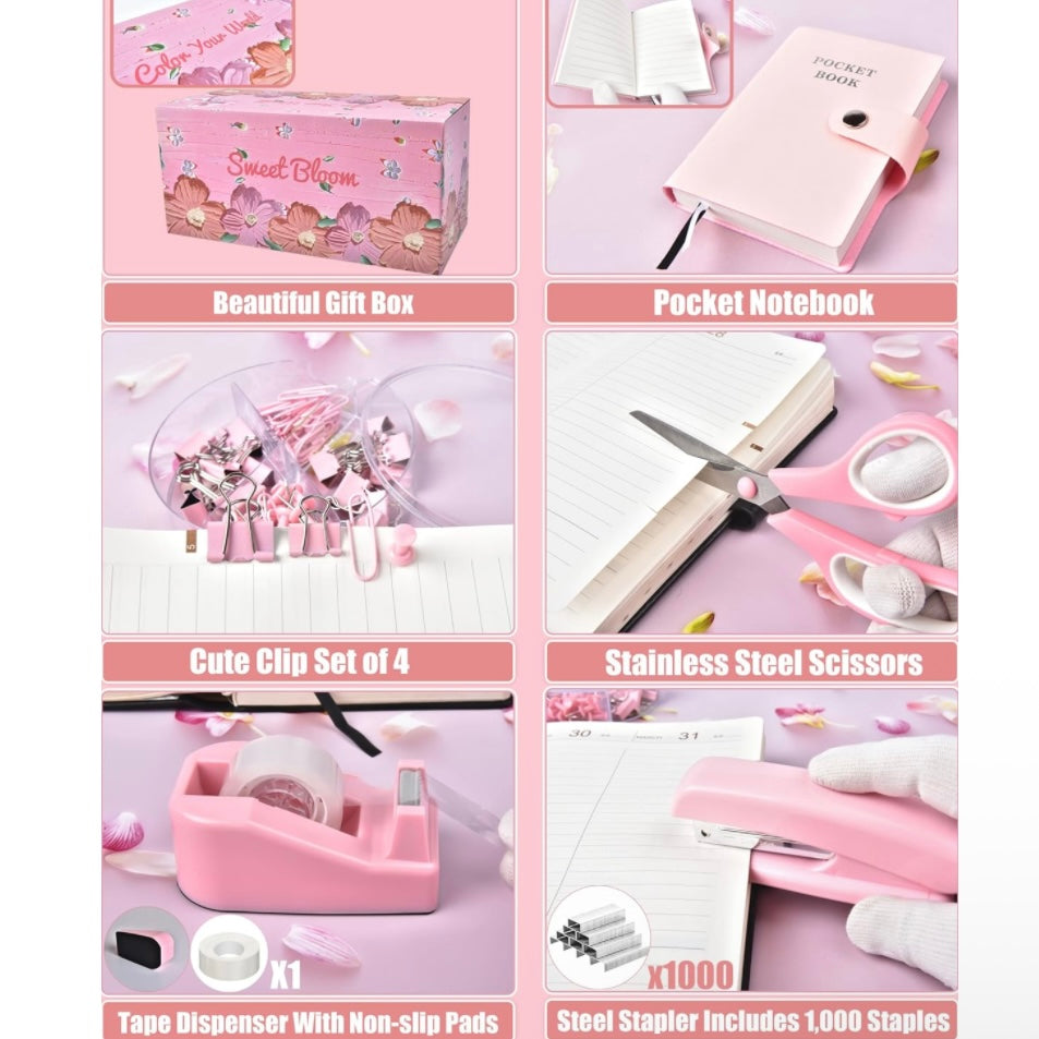 Pink Desk Organizers and Accessories With Mesh Desk Organizer and 360°Rotating Pen Holder