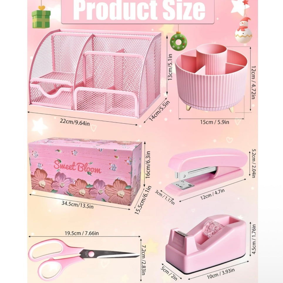 Pink Desk Organizers and Accessories With Mesh Desk Organizer and 360°Rotating Pen Holder