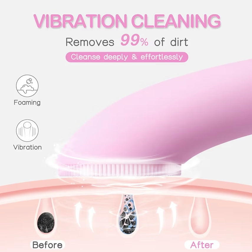 Rechargeable Silicone Face Scrubber with Heat Massage End