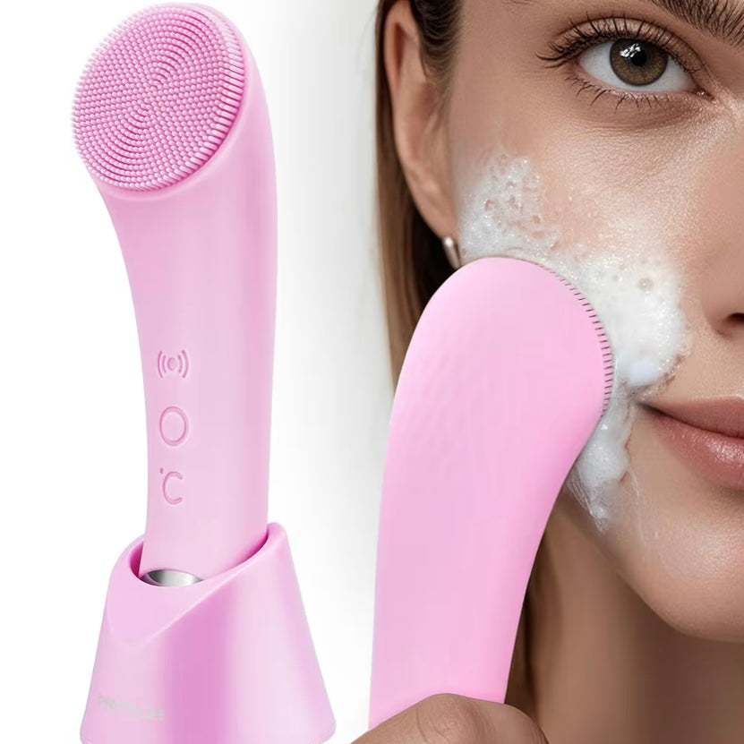 Rechargeable Silicone Face Scrubber with Heat Massage End