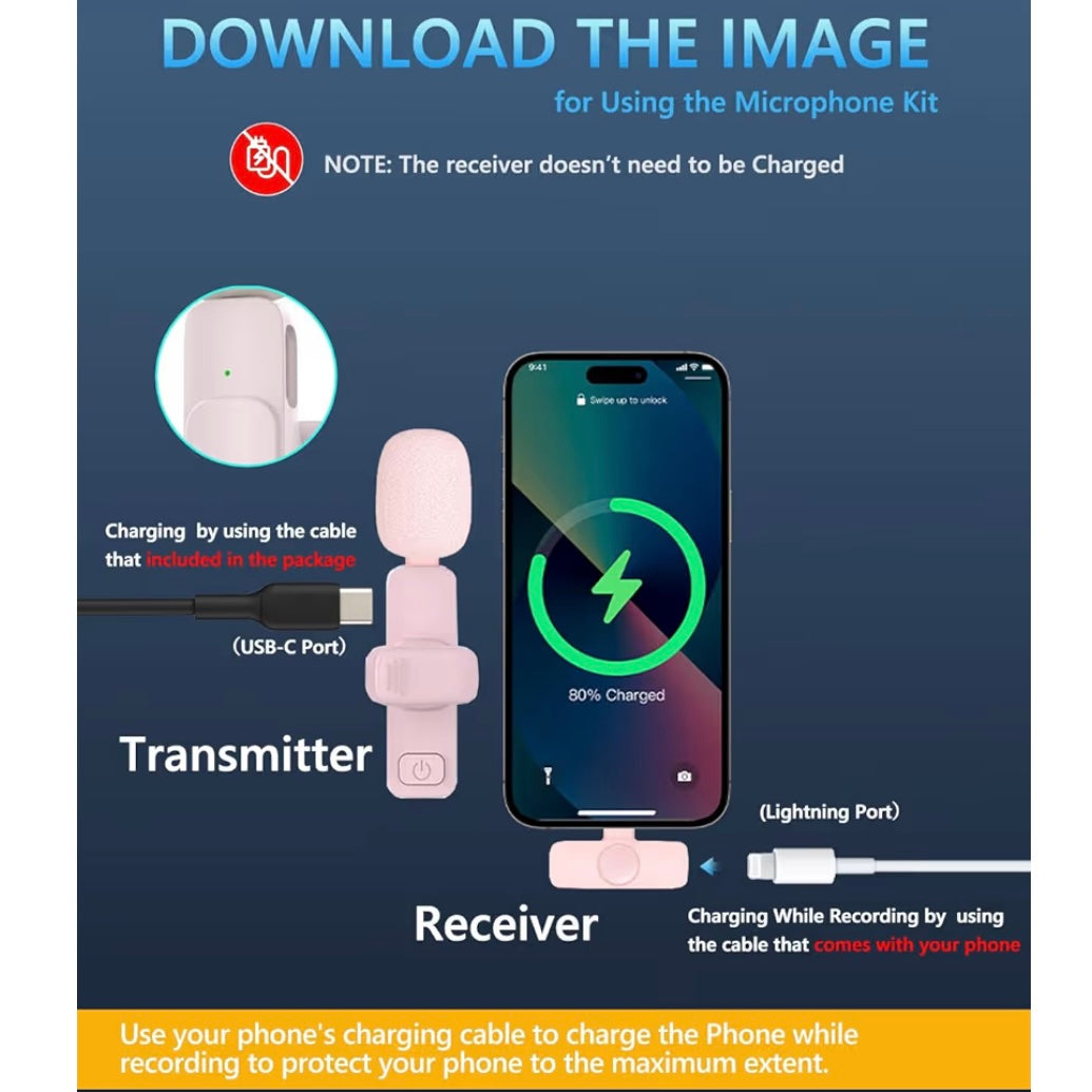 2 Pack Professional Wireless Lavalier Microphone (lightning cable connector)