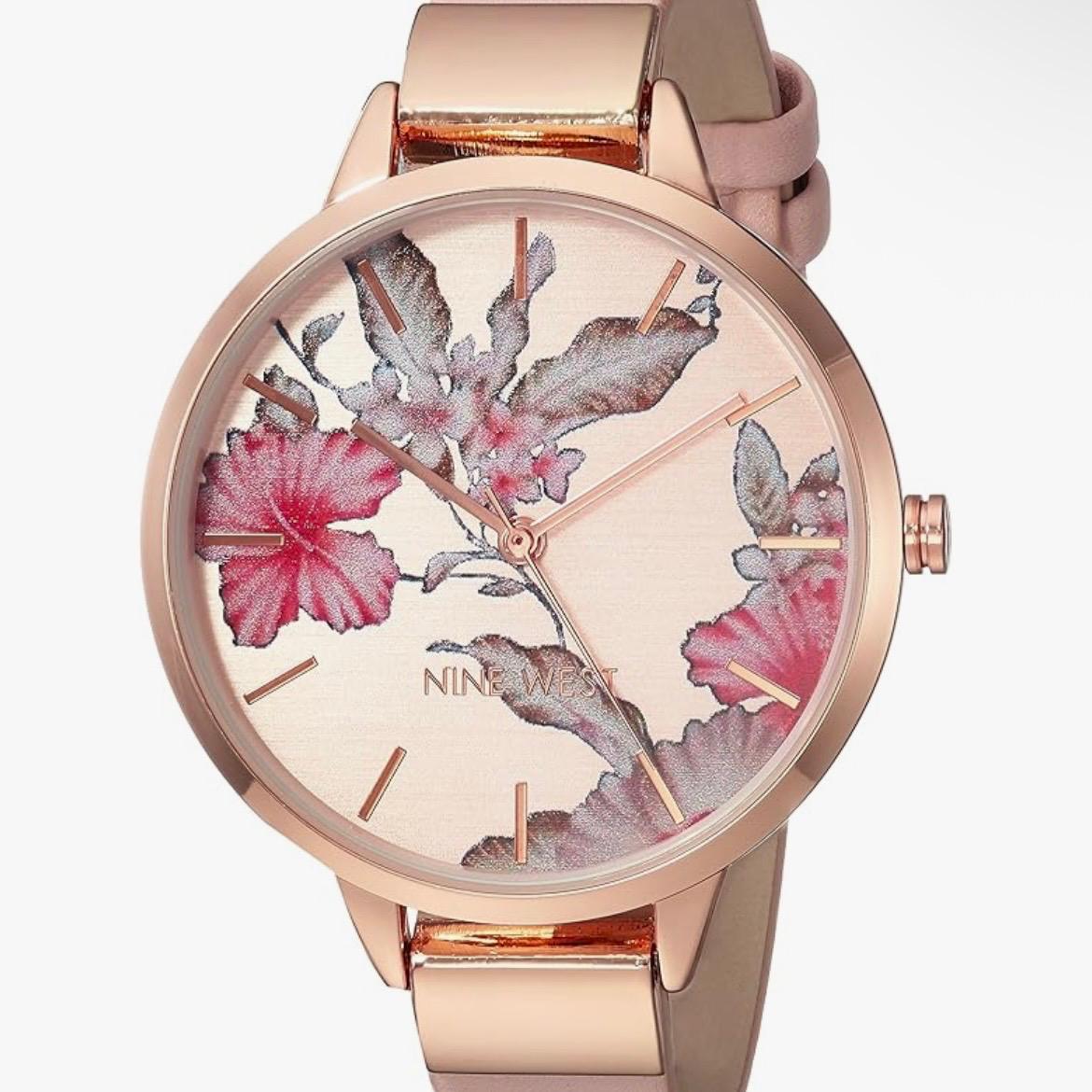 Nine West Women's Floral Dial Smooth Strap Watch