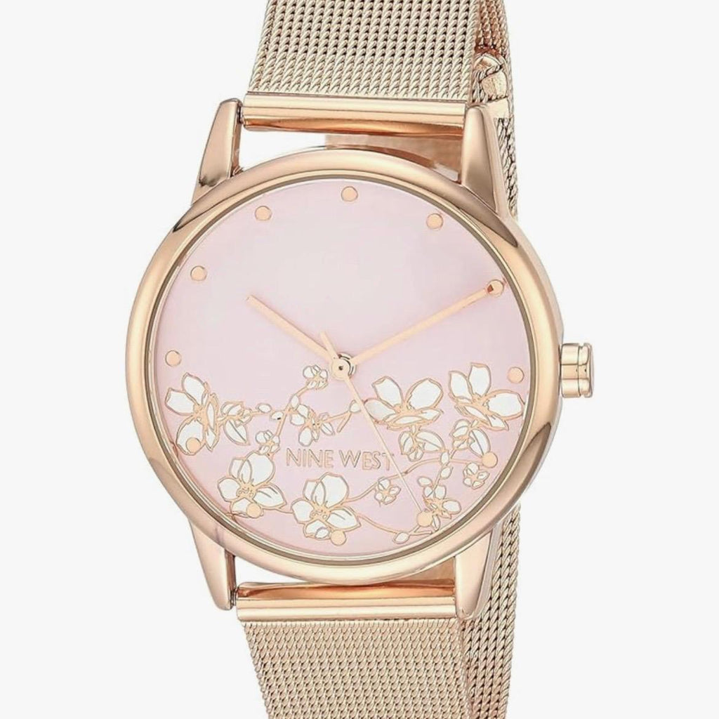 Nine West Women's Floral Dial Mesh Bracelet Watch