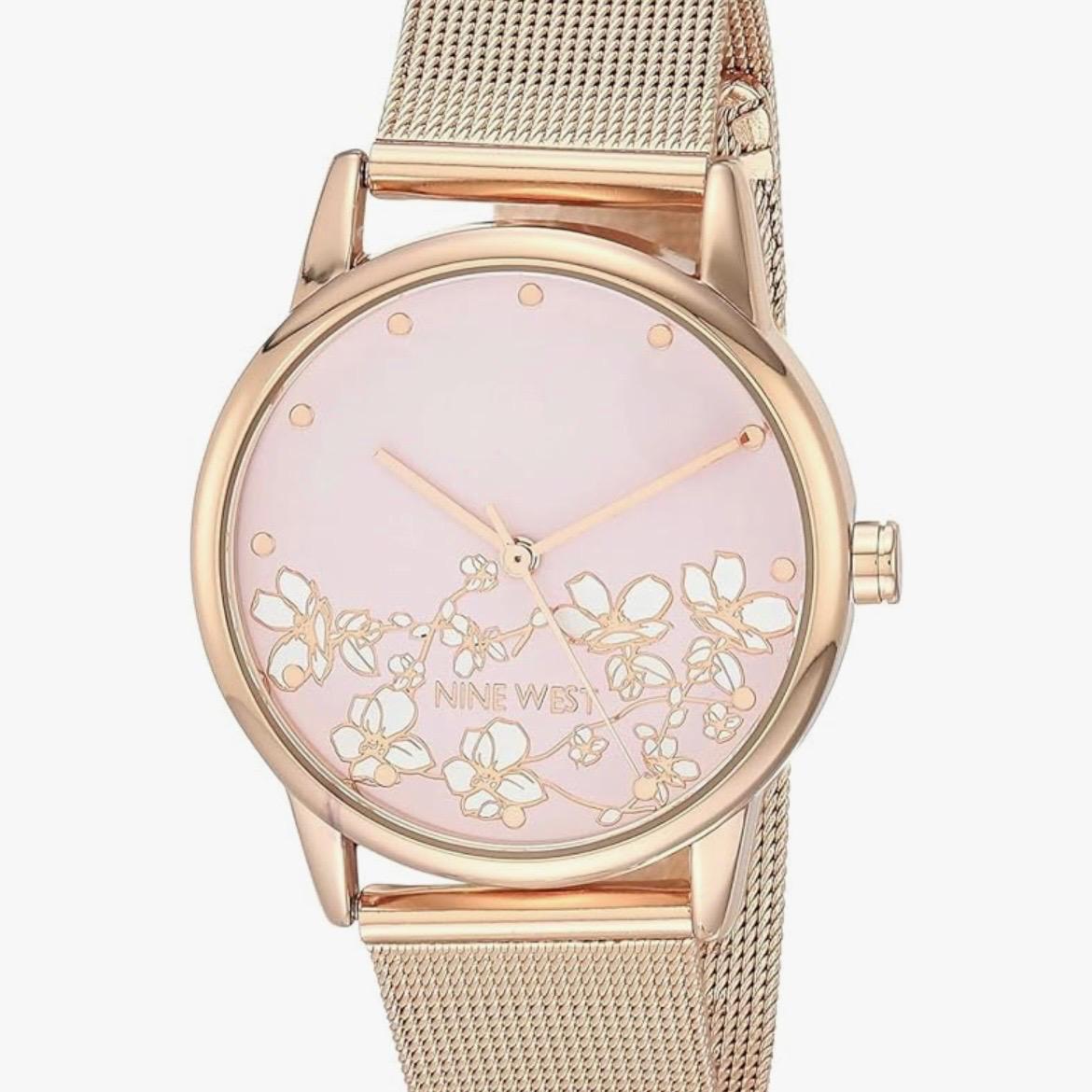 Nine West Women's Floral Dial Mesh Bracelet Watch