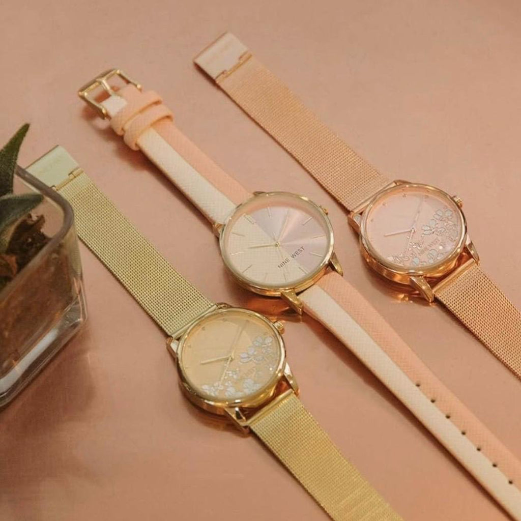 Nine West Women's Floral Dial Mesh Bracelet Watch