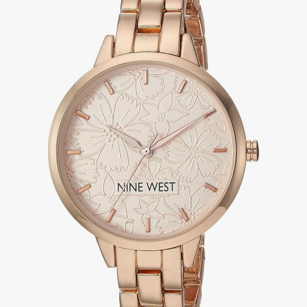 Nine West Women's Floral Dial Bracelet Watch, Rose Gold