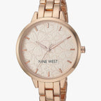 Nine West Women's Floral Dial Bracelet Watch, Rose Gold
