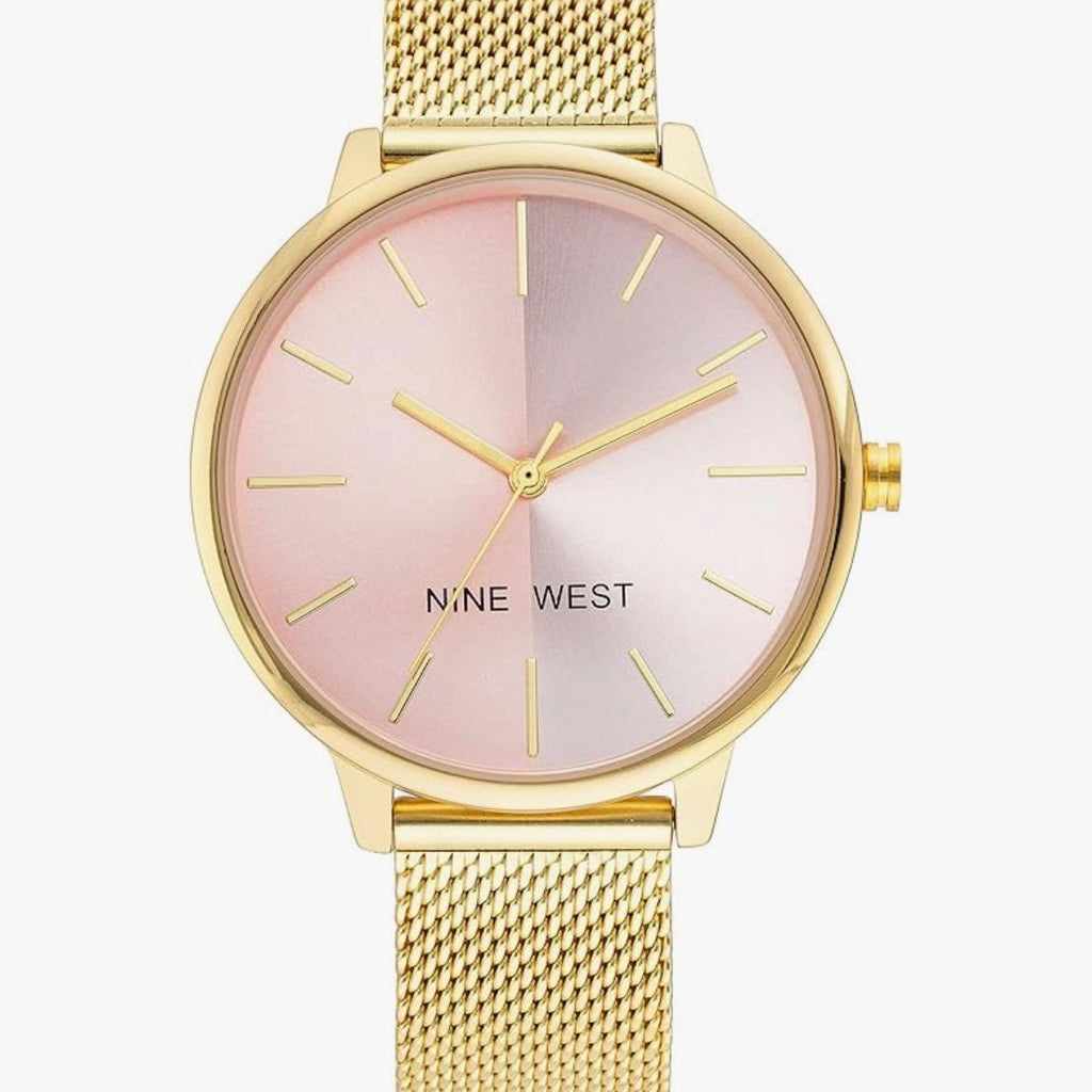 Nine West Women's Mesh Bracelet Watch, Gold/Pink