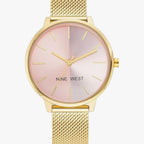 Nine West Women's Mesh Bracelet Watch, Gold/Pink