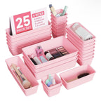 25 PCS Plastic Drawer Organizers Set, 4-Sizes Vanity and Makeup Organizer