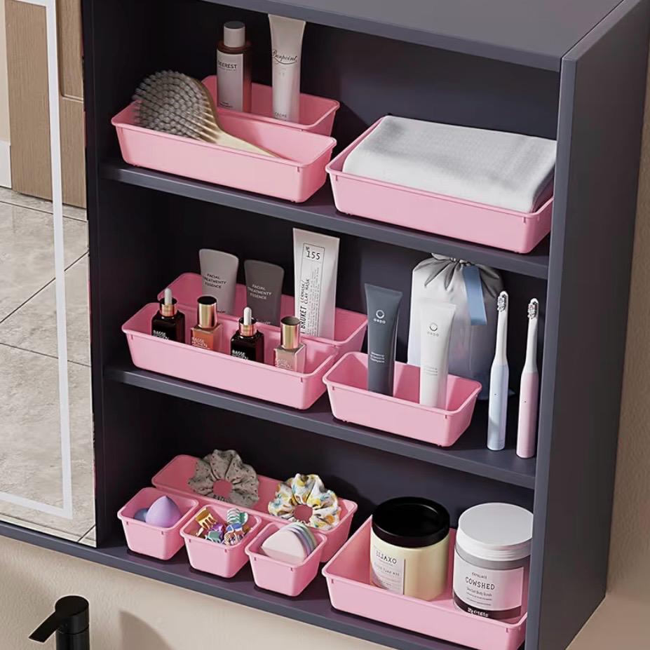 25 PCS Plastic Drawer Organizers Set, 4-Sizes Vanity and Makeup Organizer