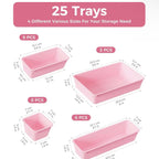 25 PCS Plastic Drawer Organizers Set, 4-Sizes Vanity and Makeup Organizer