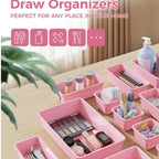 25 PCS Plastic Drawer Organizers Set, 4-Sizes Vanity and Makeup Organizer