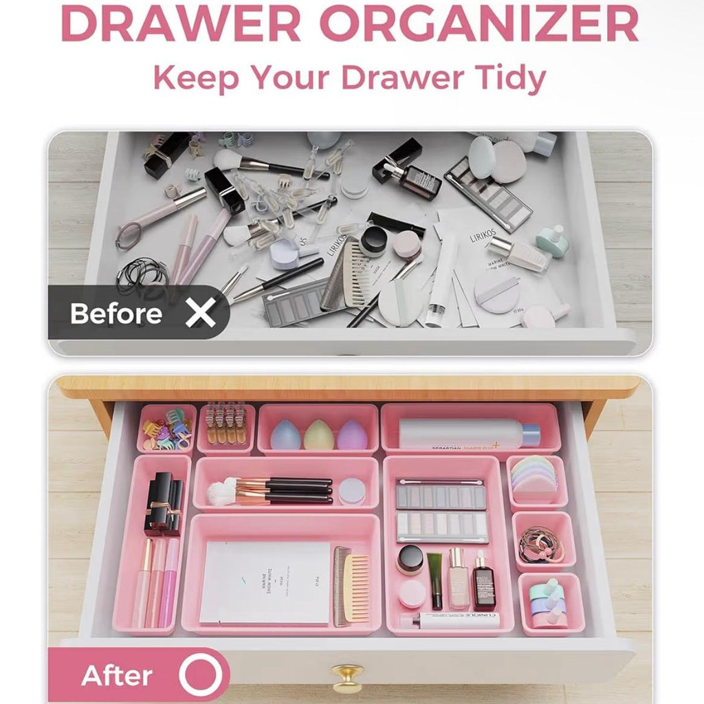 25 PCS Plastic Drawer Organizers Set, 4-Sizes Vanity and Makeup Organizer
