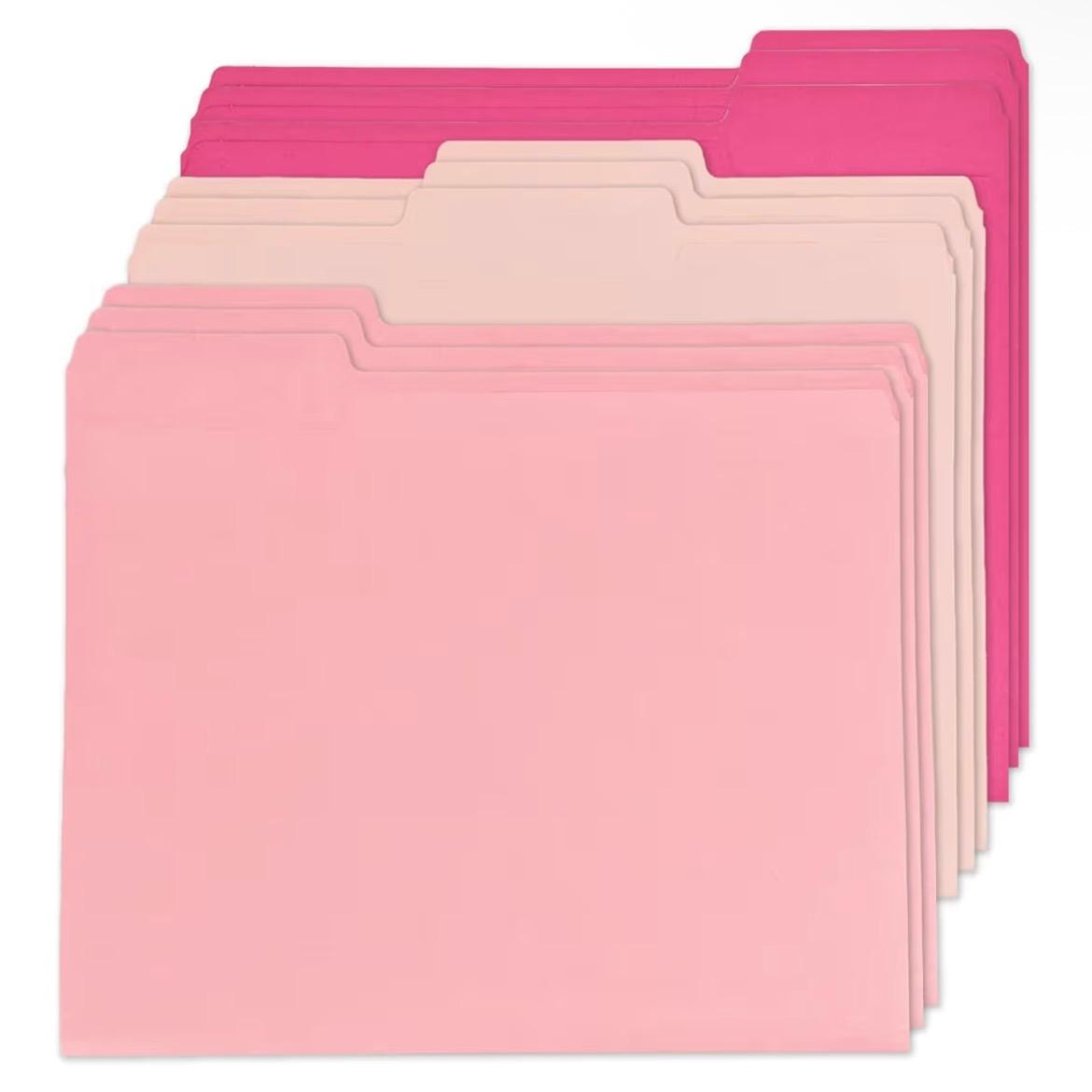 12Pcs Pink File Folders Letter Size Colored Manilla File Folders
