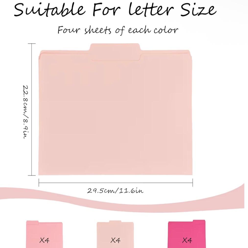 12Pcs Pink File Folders Letter Size Colored Manilla File Folders
