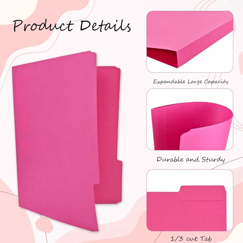 12Pcs Pink File Folders Letter Size Colored Manilla File Folders